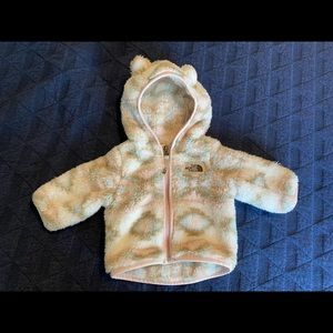 North face fuzzy zip hoodie, 0-3m girl